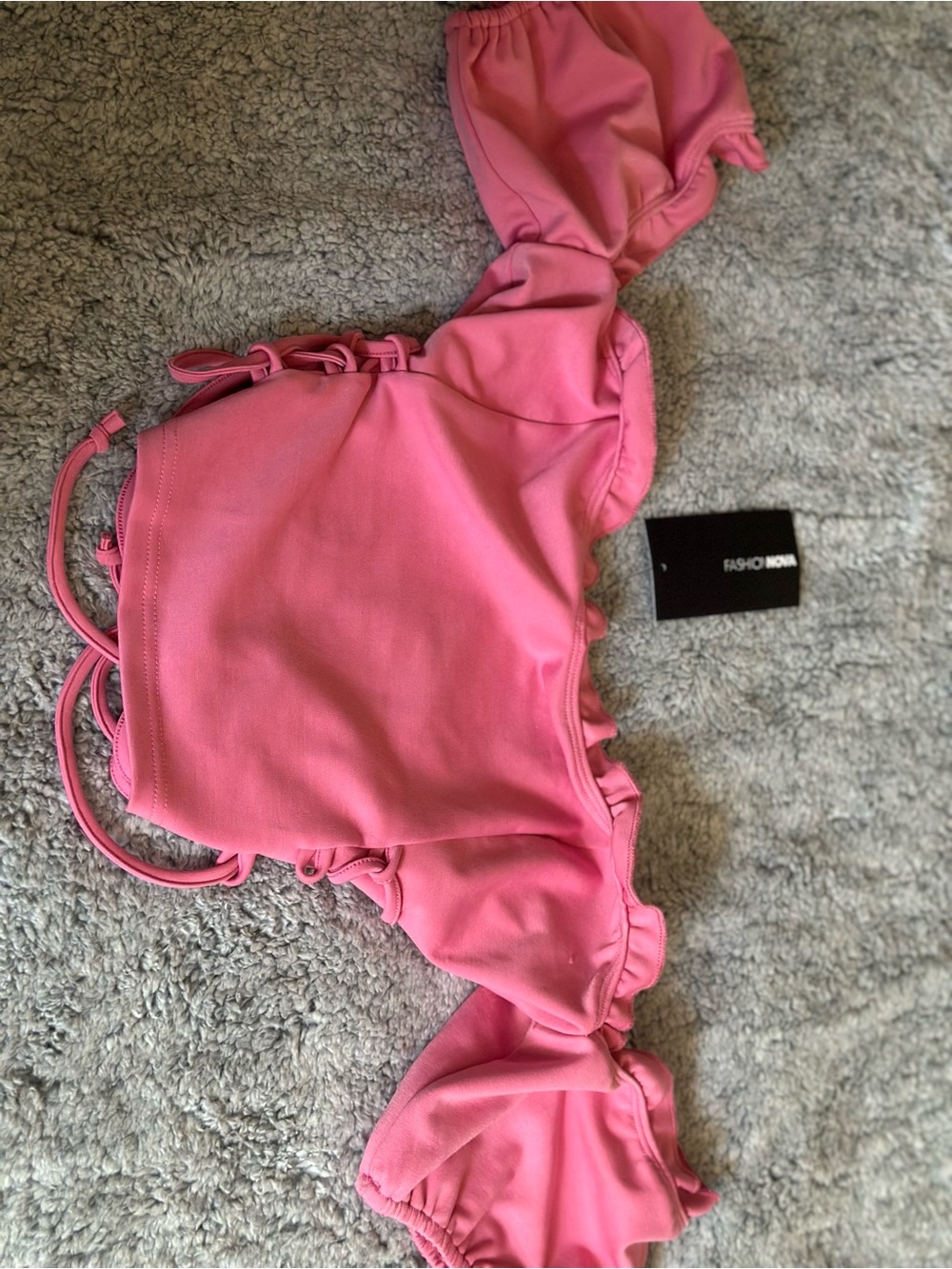 Fashion Nova Pink Ruffle One-Shoulder Crop Top